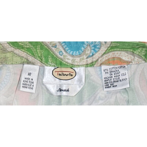 Talbots Green Paisley Straight Leg Beach Summer Cropped Pants Women's Size 10 - Picture 2 of 6